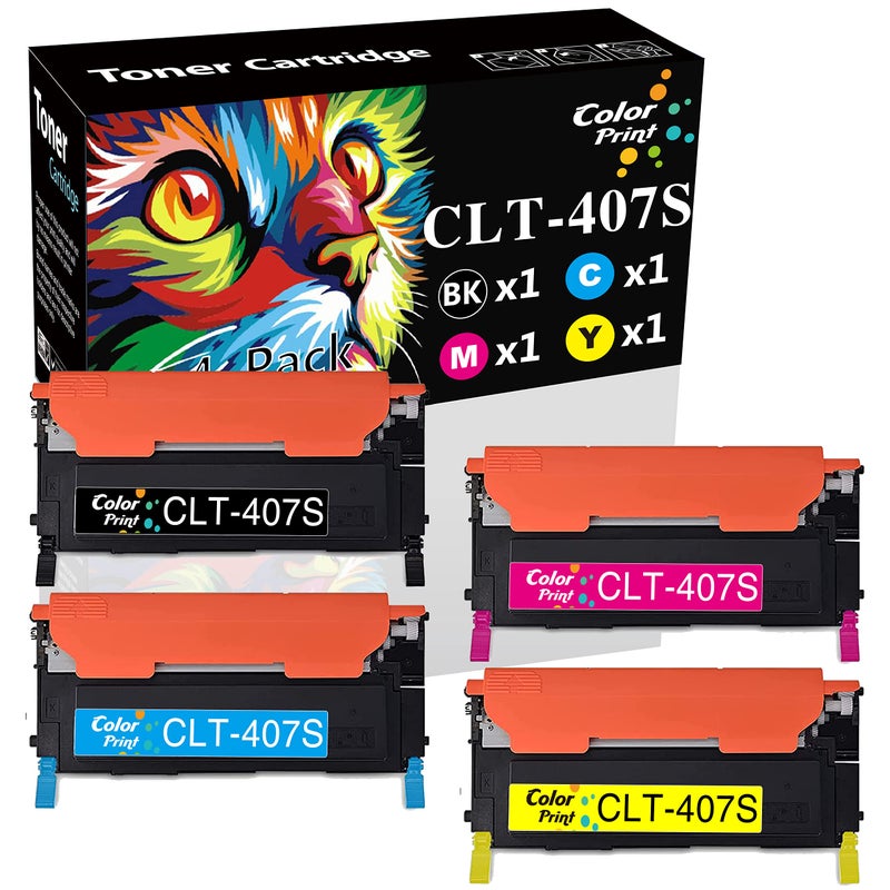 ColorPrint عبوة حبر بديلة متوافقة من ColorPrint 4 عبوات لطابعات Samsung CLP325 CLT407S CLT-407S 407S تعمل مع CLP-325 CLP-320 CLP-320N CLP 325W 326 CLX-3180 CLX-3185FW CLX-3185N CLX-3186 (BCMY) - Image 1